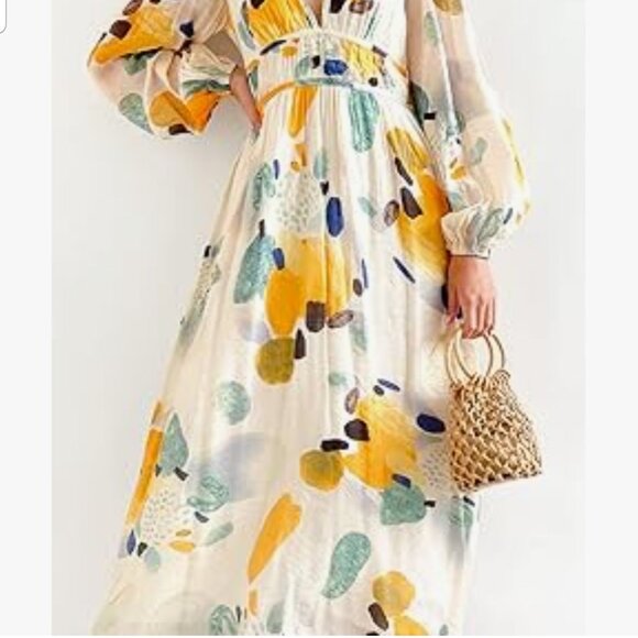 Bright Circle design lightweight long sleeve V-neck Summer dress size Small (350 - Picture 5 of 6